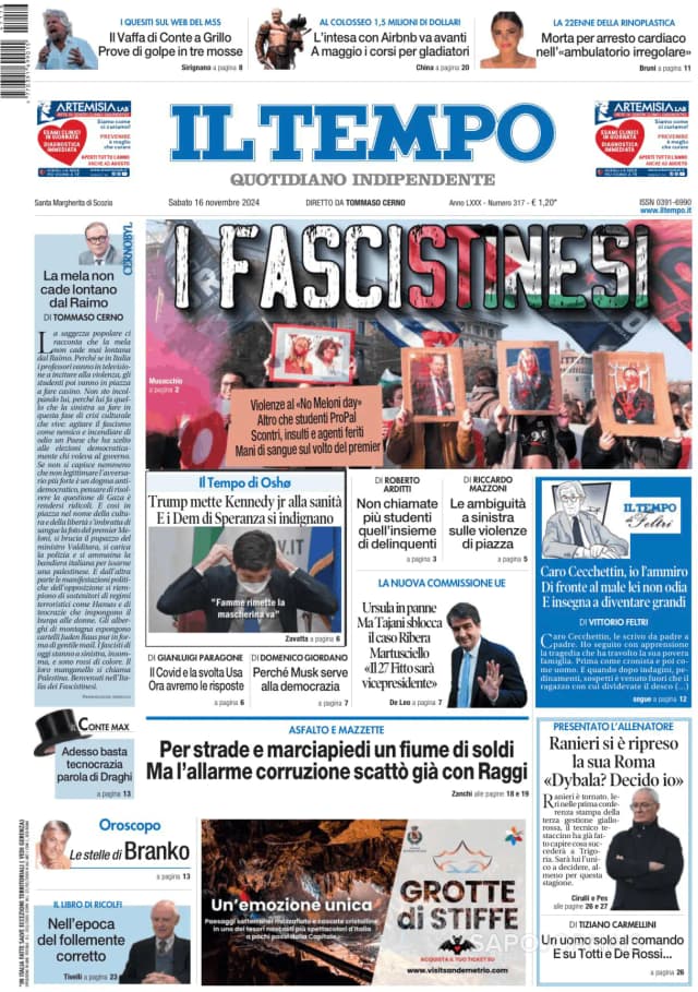 Capa jornal Il Tempo 2024-11-16