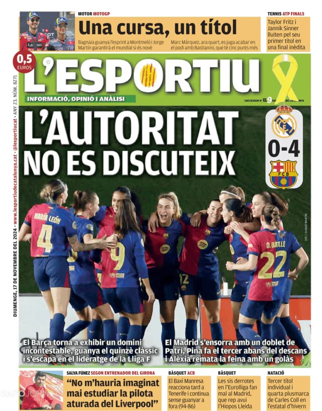 Capa jornal L'esportiu 2024-11-17