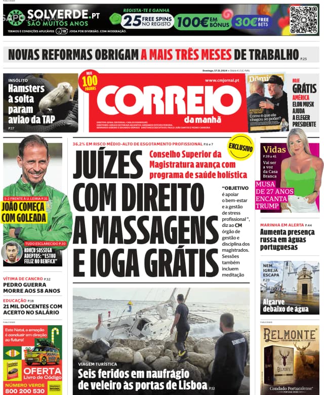 Capa jornal Jornal de Negócios 2024-11-17