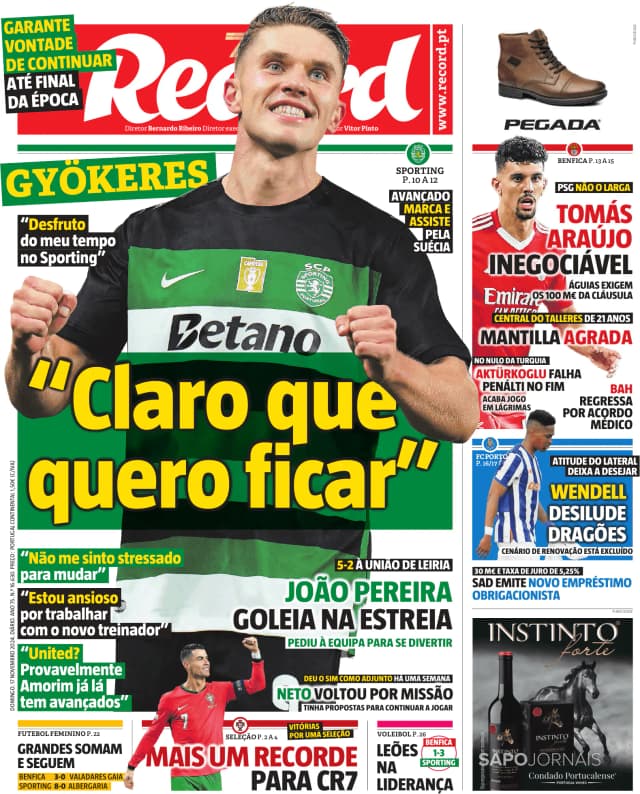 Capa jornal Record 2024-11-17