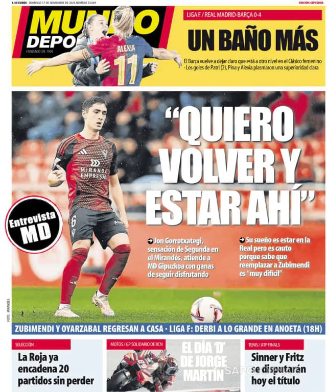 Capa jornal Mundo Deportivo (Gipuzkoa) 2024-11-17