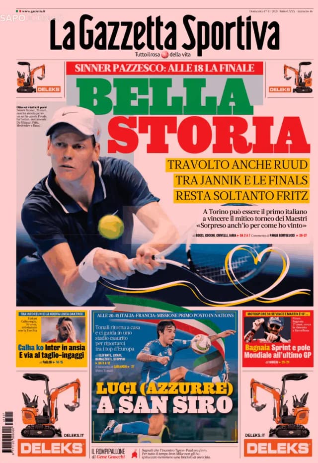 Capa jornal Gazzetta dello Sport 2024-11-17