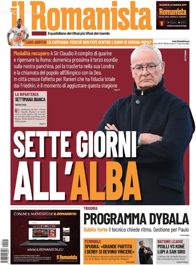 Capa jornal Il Romanista 2024-11-17