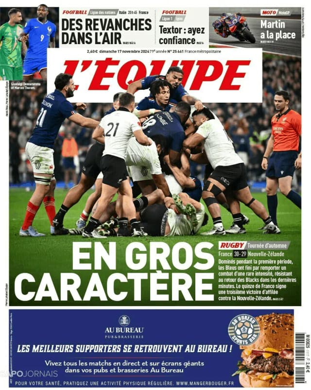 Capa jornal L'Équipe 2024-11-17