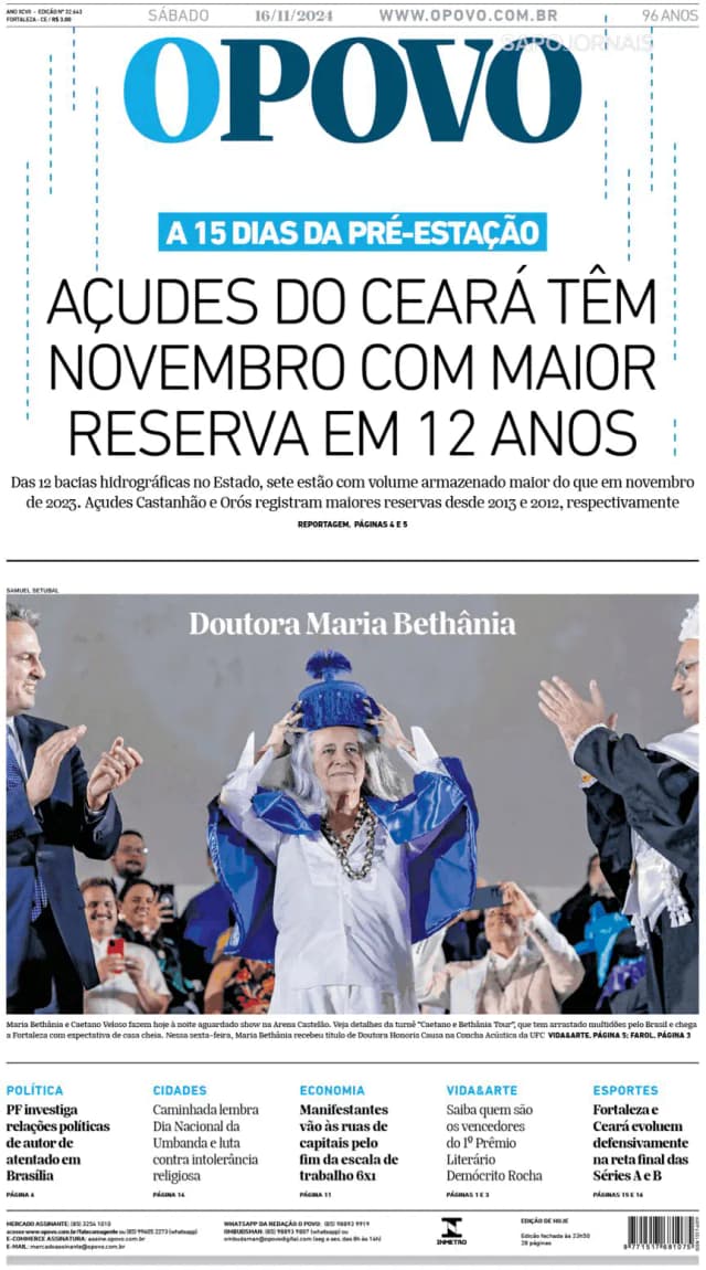 Capa jornal O Povo 2024-11-16