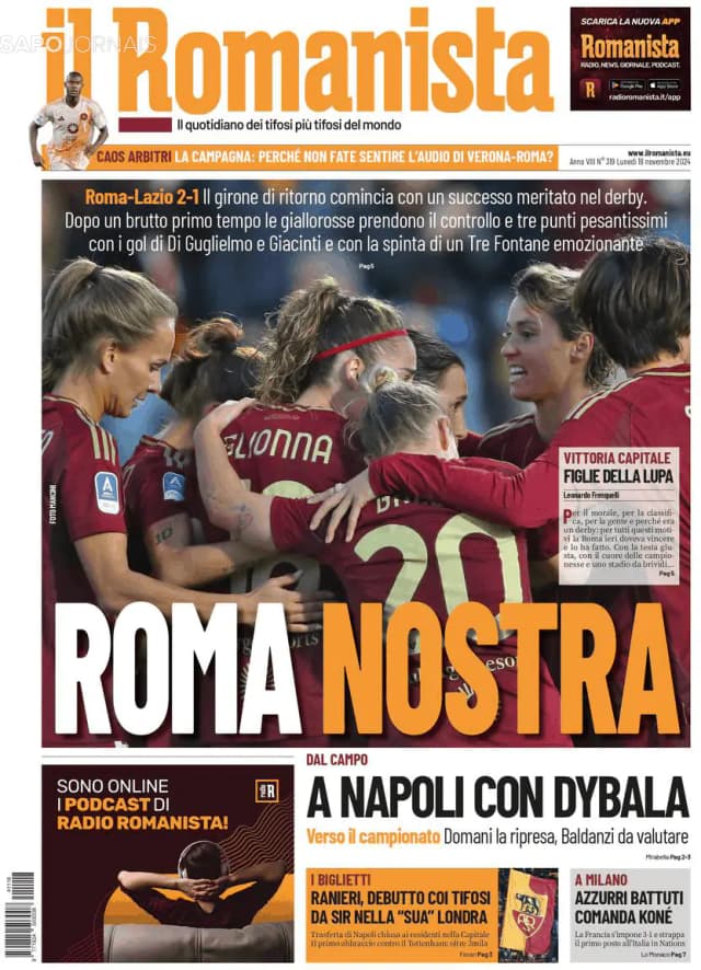 Capa jornal Il Romanista 2024-11-18