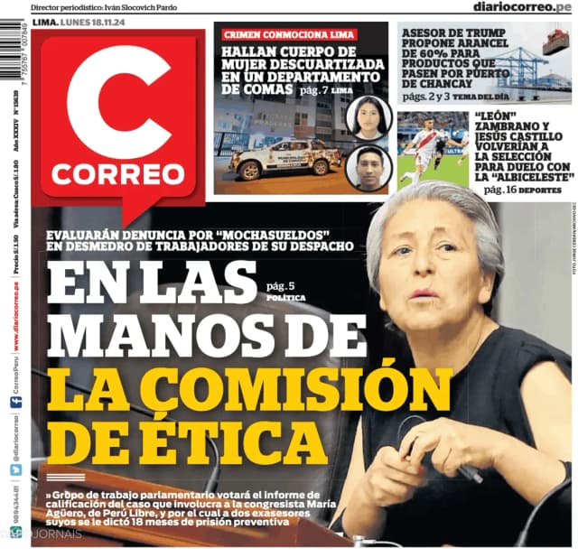 Capa jornal Correo Edición Lima 2024-11-18