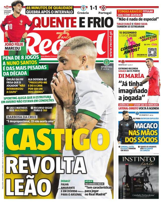 Capa jornal Record 2024-11-19