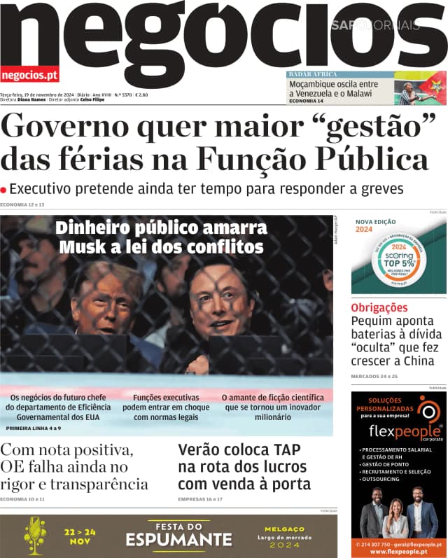 Capa jornal Jornal de Negócios 2024-11-19