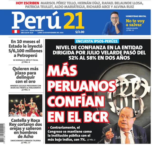 Capa jornal Perú 21 2024-11-18