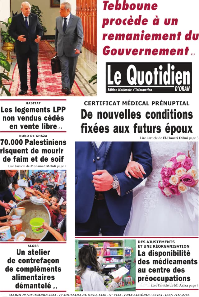 Capa jornal Le Quotidien D’Oran 2024-11-19