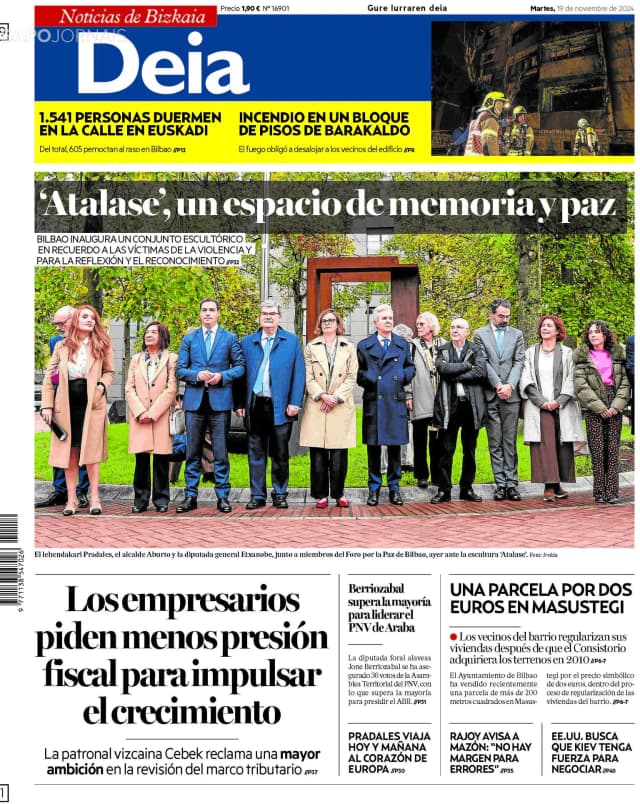 Capa jornal Deia-Noticias de Bizkaia 2024-11-19