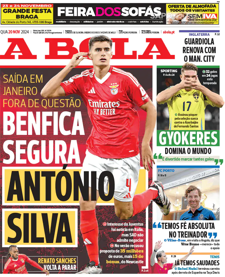 Capa jornal A Bola 2024-11-20