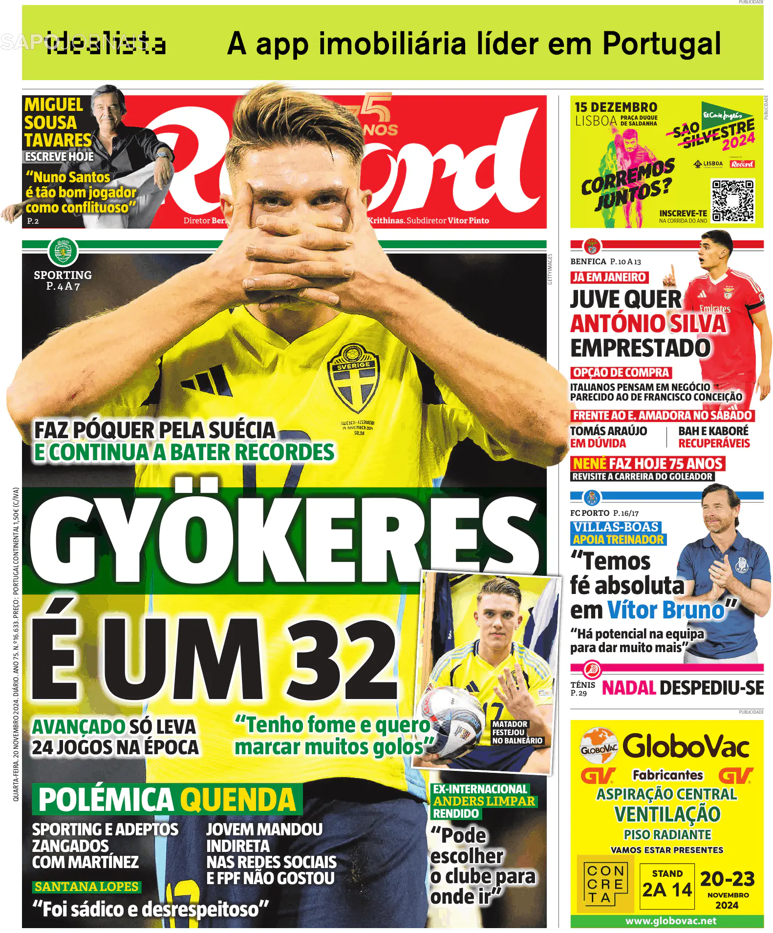 Capa jornal Record 2024-11-20