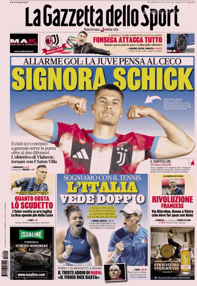 Capa jornal Gazzetta dello Sport 2024-11-20