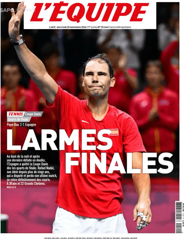 Capa jornal L'Équipe 2024-11-20