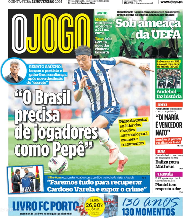 Capa jornal O Jogo 2024-11-21