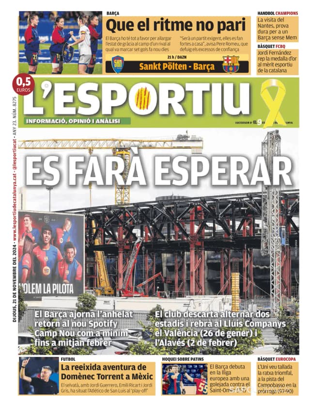 Capa jornal L'esportiu 2024-11-21