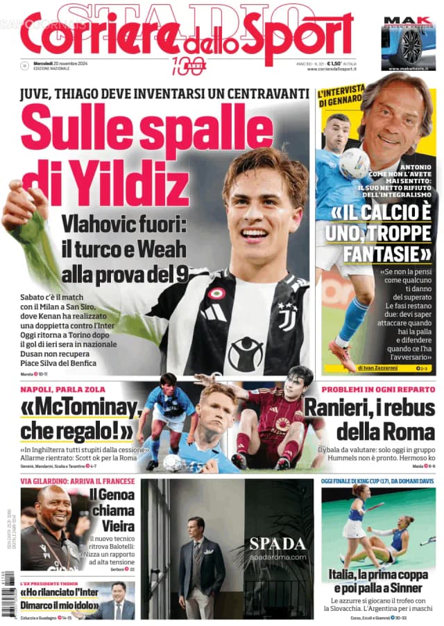 Capa jornal Corriere dello Sport 2024-11-20