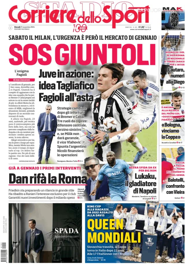 Capa jornal Corriere dello Sport 2024-11-21