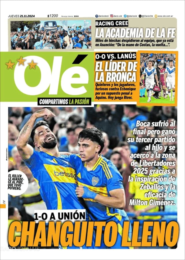 Capa jornal Olé 2024-11-21