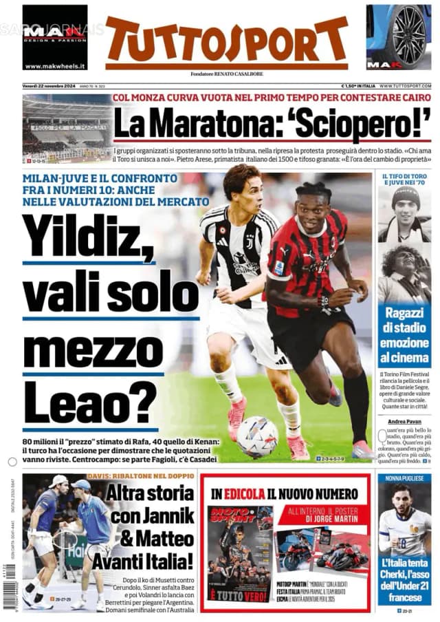 Capa jornal Tuttosport 2024-11-22