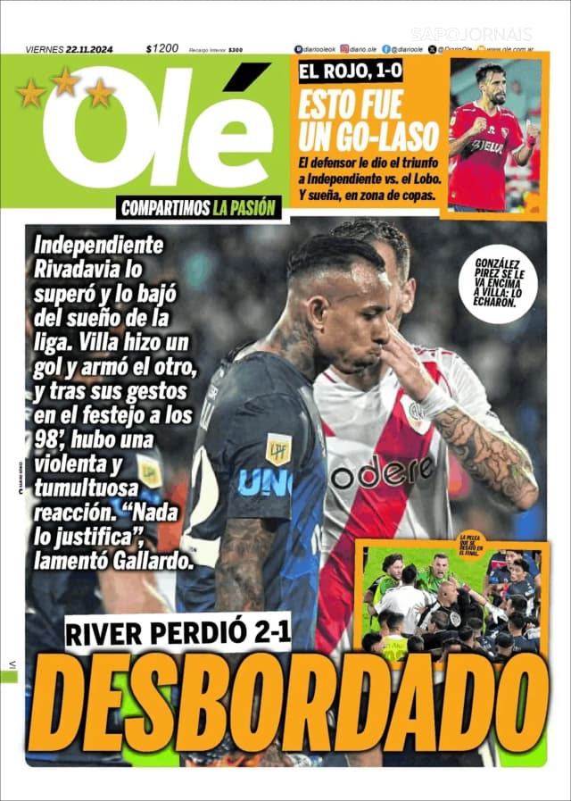 Capa jornal Olé 2024-11-22