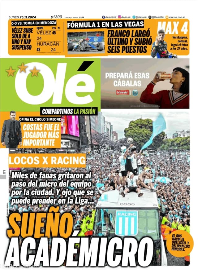 Capa jornal Olé 2024-11-25