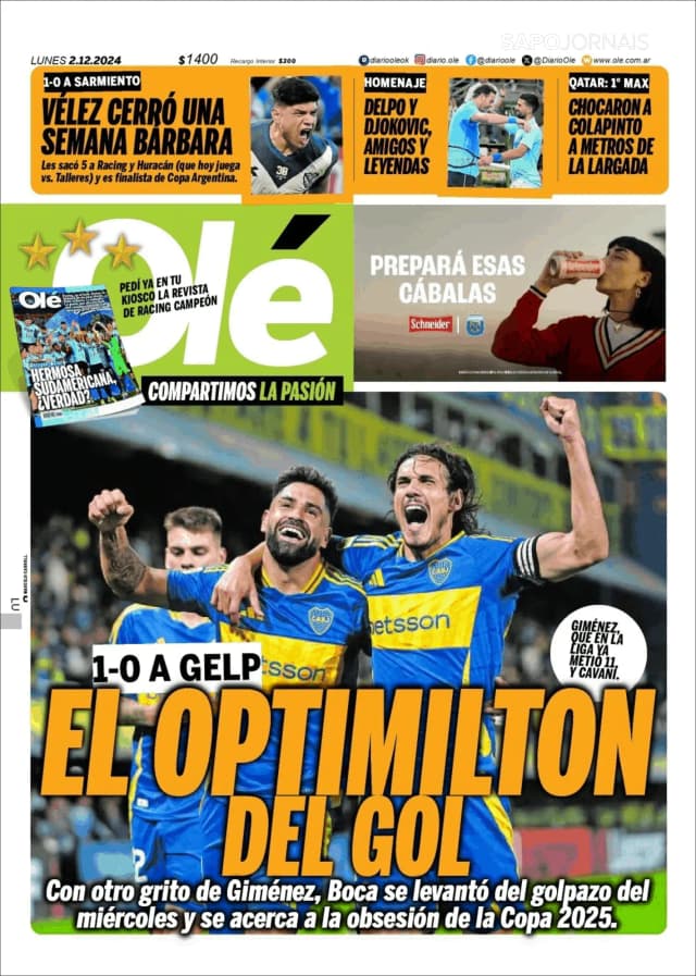 Capa jornal Olé 2024-12-02