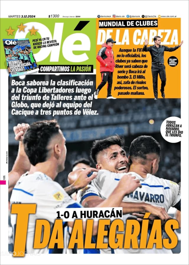 Capa jornal Olé 2024-12-03