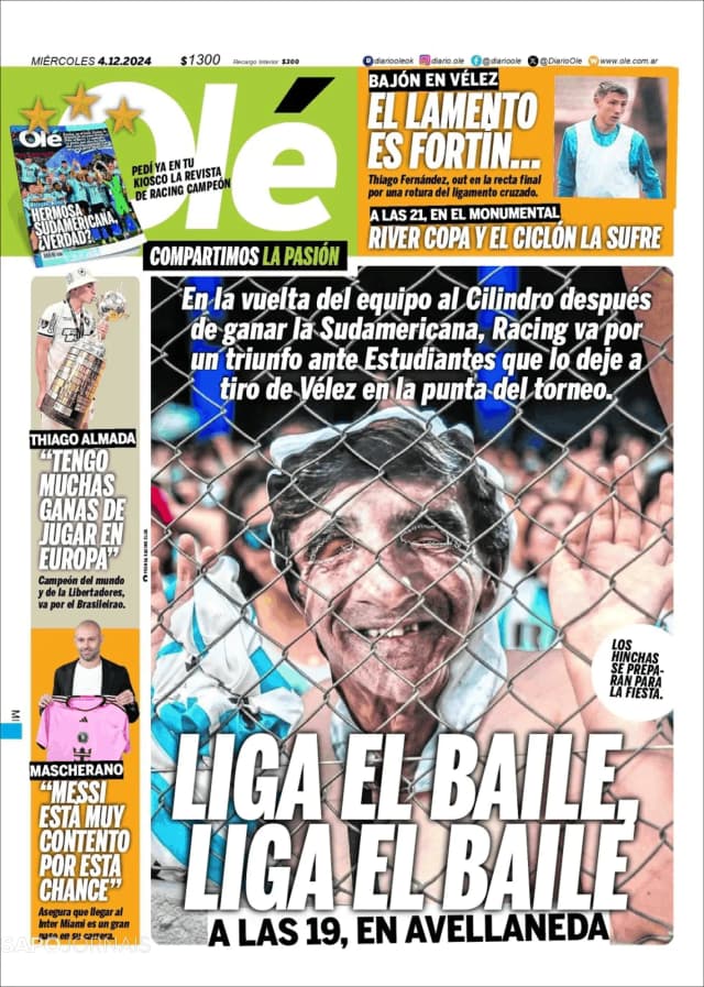 Capa jornal Olé 2024-12-04