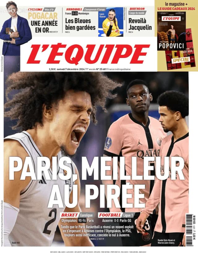 Capa jornal L'Équipe 2024-12-07