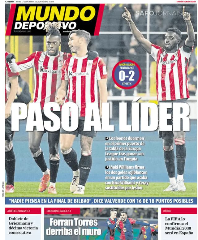 Capa jornal Mundo Deportivo (Bizkaia-Araba) 2024-12-12