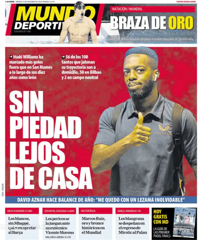 Capa jornal Mundo Deportivo (Bizkaia-Araba) 2024-12-14