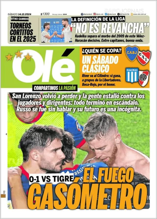 Capa jornal Olé 2024-12-14