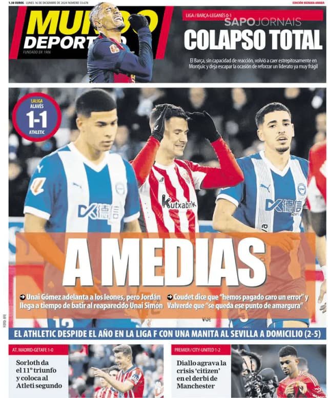 Capa jornal Mundo Deportivo (Bizkaia-Araba) 2024-12-16