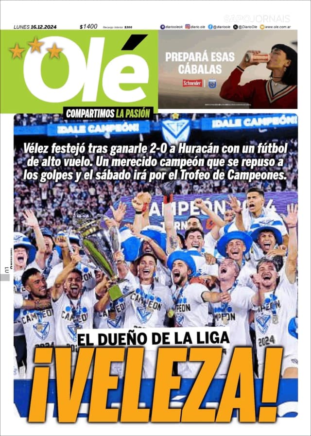 Capa jornal Olé 2024-12-16