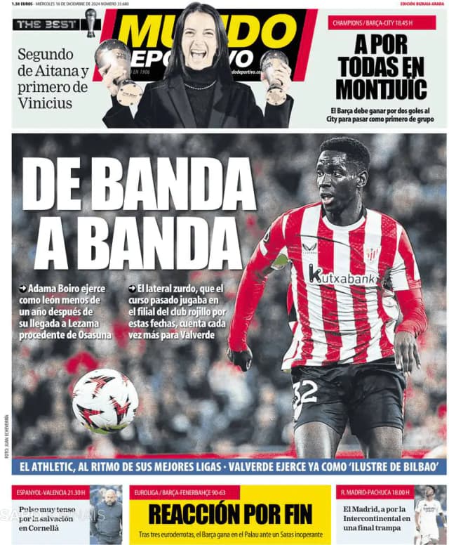 Capa jornal Mundo Deportivo (Bizkaia-Araba) 2024-12-18