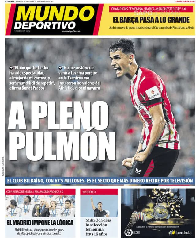 Capa jornal Mundo Deportivo (Bizkaia-Araba) 2024-12-19