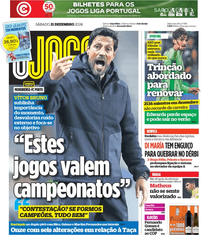 Capa jornal O Jogo 2024-12-21