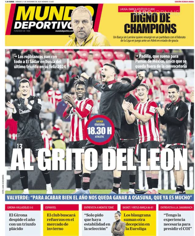 Capa jornal Mundo Deportivo (Bizkaia-Araba) 2024-12-21