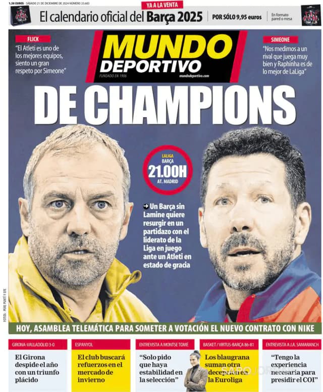 Capa jornal Mundo Deportivo (Madrid) 2024-12-21