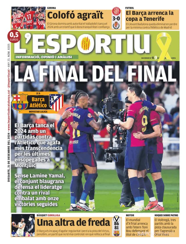 Capa jornal L'esportiu 2024-12-21