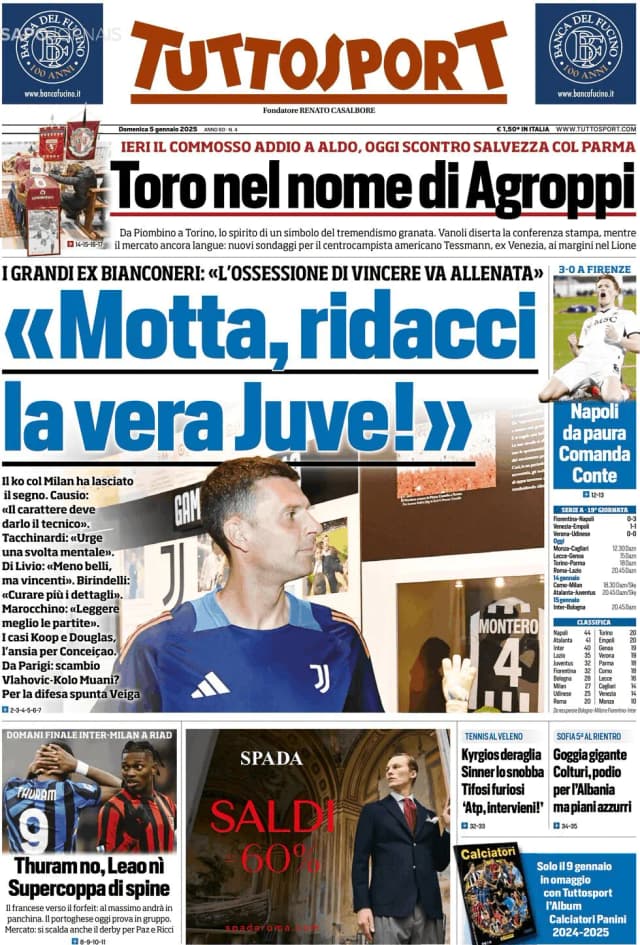 Capa jornal Tuttosport 2025-01-05