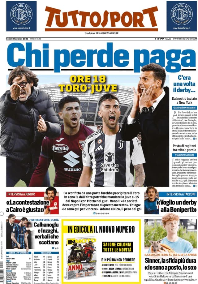 Capa jornal Tuttosport 2025-01-11