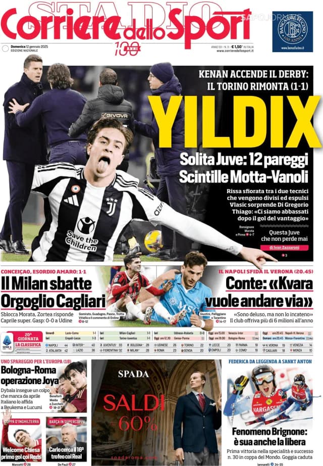 Capa jornal Corriere dello Sport 2025-01-12