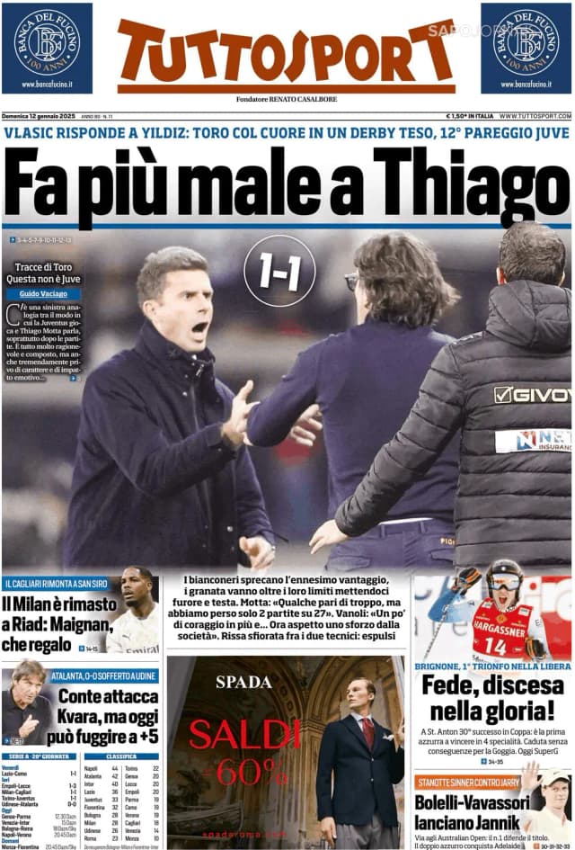 Capa jornal Tuttosport 2025-01-12