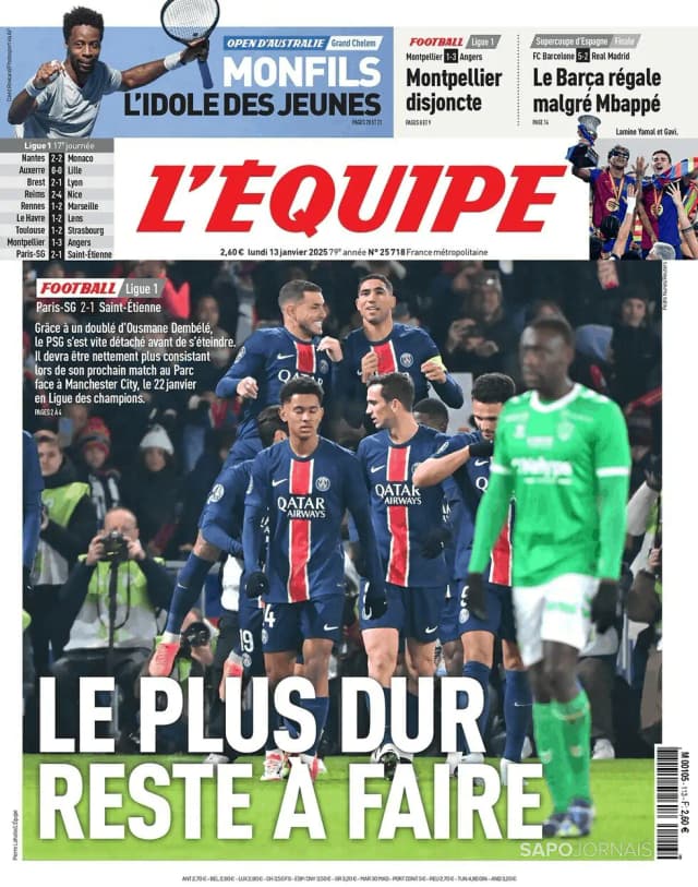 Capa jornal L'Équipe 2025-01-13