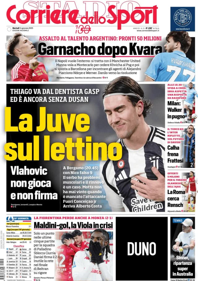 Capa jornal Corriere dello Sport 2025-01-14