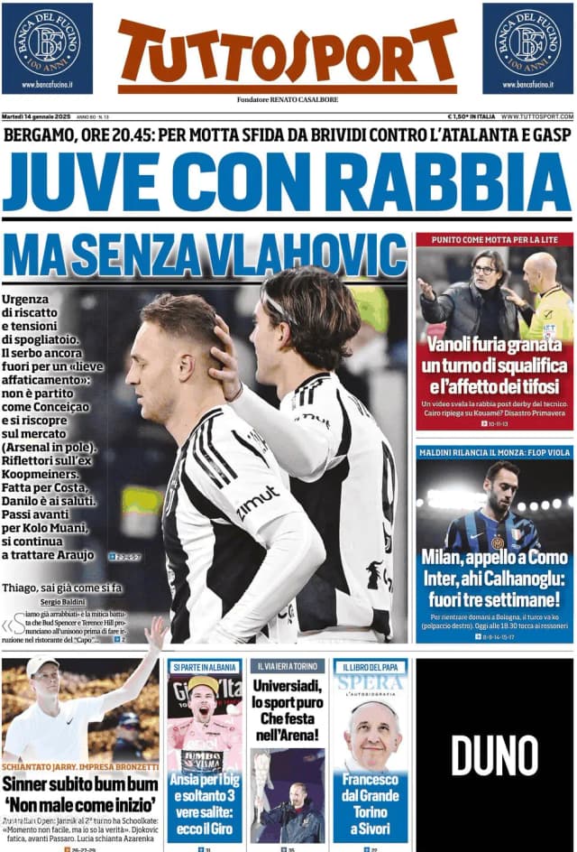 Capa jornal Tuttosport 2025-01-14